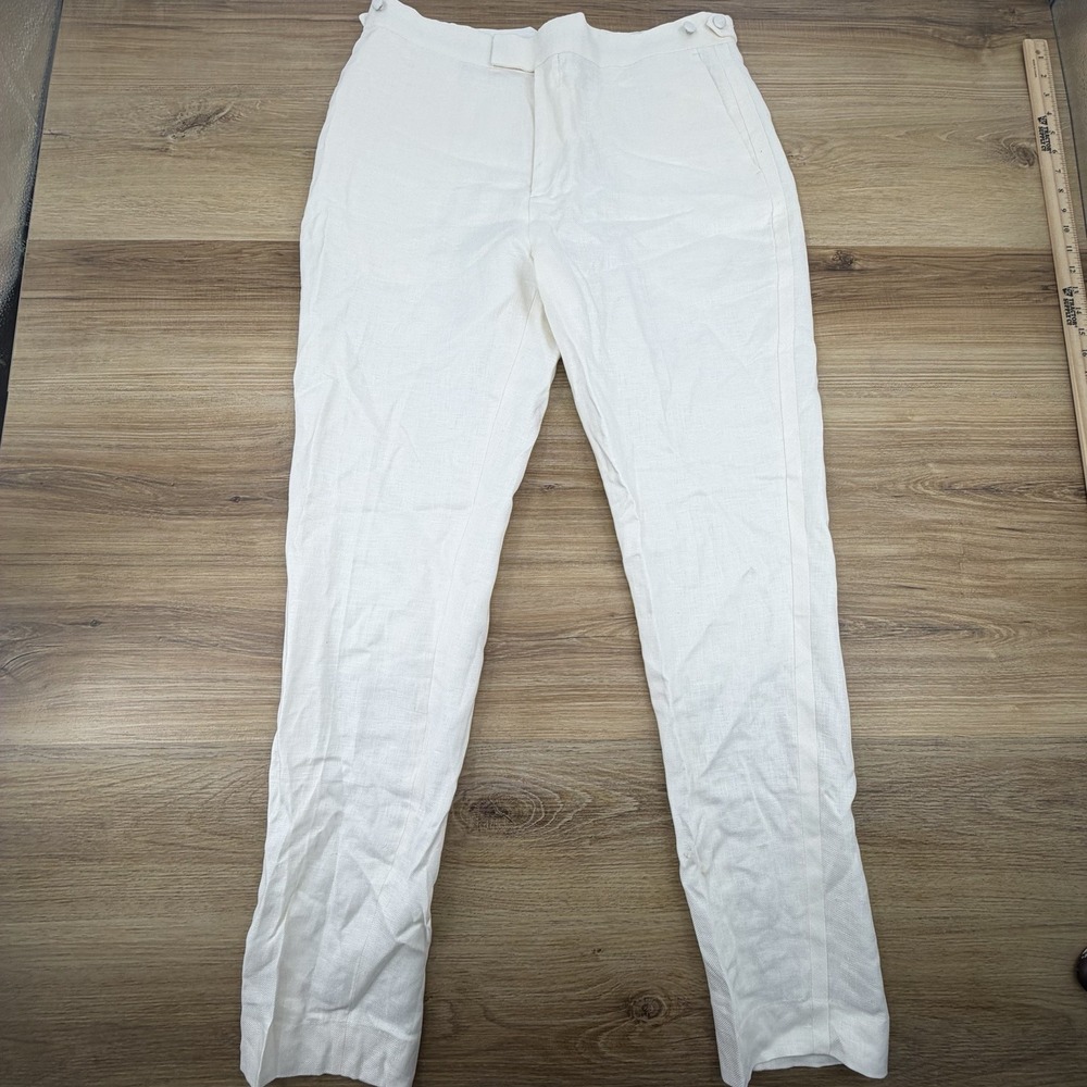 Banana Republic 100% Linen Pants Men 34x36 Trouser Tailored Fit White